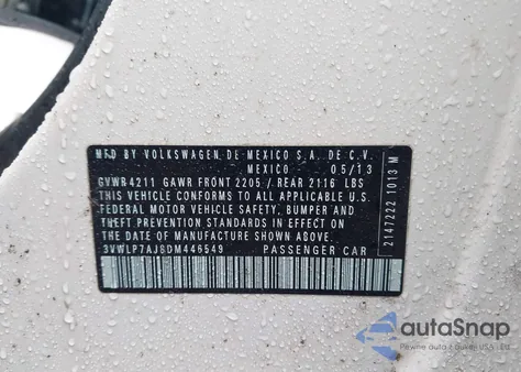 2013 Volkswagen Jetta 2.5L Sel from USA, damaged, VIN 3VWLP7AJ8DM446549